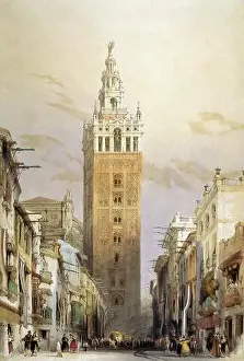 Sevilla Prints: SEVILLA. TORRE DE LA GIRALDA. DIBUJO DE DAVID ROBERTS. LONDRES 1837. SEVILLA PINTADO