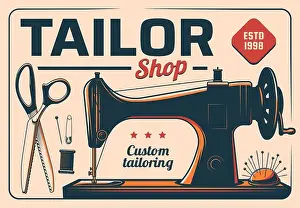 Sewing Machine Prints: Sewing machine tailor shop poster