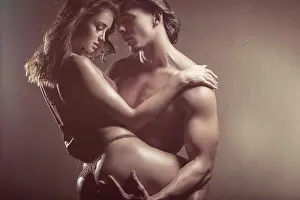 Kissing Prints: Sexy couple. Beautiful passionate couple is having sex