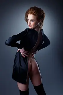 Sensuality Prints: Sexy woman with naked buttocks, undress black suit