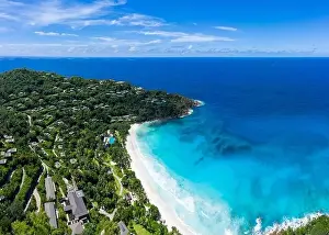 Seychelles Prints: Seychelles Mahe Island drone beach view of Anse Petit