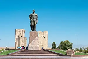 Uzbek Prints: Shakhrisabz, Uzbekistan - Statue of Amir Timur in Shakhrisabz
