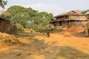 Monsoon Prints: Shan village at sunset and children playing in the street