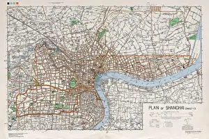 Cartography Prints: Shanghai in the 1930s, with the Shanghai International Settlement and Shanghai French Concession