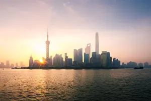 Lujiazui Prints: Shanghai, China city skyline during sunrise on the Huangpu River
