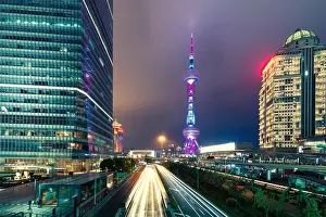Shanghai skyline cityscape, View of shanghai at Lujiazui finance and business district trade zone skyscraper in night, Shanghai China