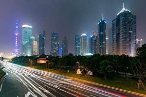 Shanghai skyline cityscape, View of shanghai at Lujiazui finance and business district trade zone skyscraper in night, Shanghai China