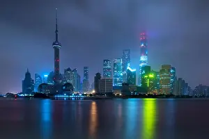 Lujiazui Prints: Shanghai skyline at Lujiazui Pudong central business district near Huangpu river in Shanghai