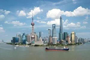 Images Dated 18th July 2016: Shanghai skyline panoramic view along Huangpu river at Shanghai Lujiazui Pudong central business
