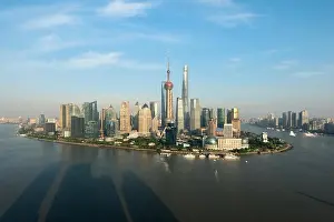 Lujiazui Prints: Shanghai skyline panoramic view along Huangpu river at Shanghai Lujiazui Pudong central business center in Shanghai