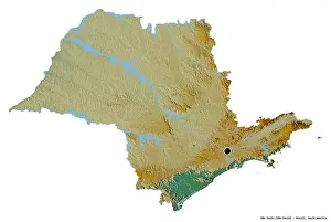 Administrative Division Prints: Shape of São Paulo, state of Brazil