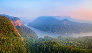 Karnataka Prints: Sharavathi River Valley aerial panoramic view from the viewpoint near the Jog Falls