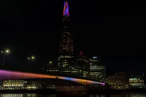 The Shard with special Shard Lights 2023 illuminations & London Bridge, London, England