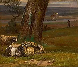 1824 Prints: Sheep on a Riverbank 1824 by Johan Christian Dahl