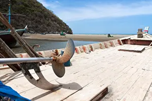 Sheltered Prints: Sheltered wood mooring on Beach, On the seaside in Thailand