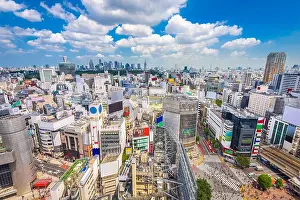 Marquees Prints: Shibuya, Tokyo, Japan city skyline over Shibuya Scramble Crosswalk in the afternoon