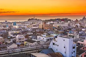 Shimabara, Nagasaki, Japan downtown skyline at dawn facing Ariake Bay