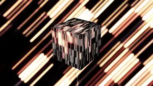 Shimmering Prints: Shimmering 3D striped cube. Motion