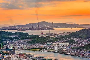 Kyushu Prints: Shimonoseki, Yamaguchi, Japan skyline over the straits with industrial areas