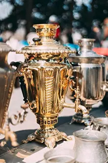 Bounty Prints: Shiny Bright Traditional Russian Samovar At Flea Market