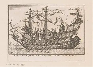 Minerva Prints: Ship with Jason, Argonauten, Minerva and Sphinx on Voorsteven
