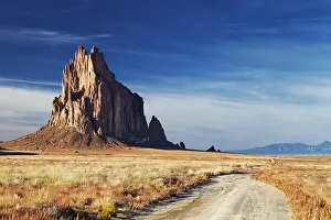 Shiprock, the great volcanic rock mountain in desert plane of New Mexico, USA