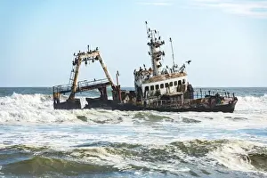 The shipwreck in the Atlantic ocean on Skeleton Coast near Swakopmund in Namibia, Africa. Landscape photography