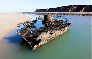 Shipwreck Prints: Shipwreck near Jurby on beach Isle of Man