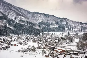 Shirakawago, Gifu, Japan historic farming village in winter