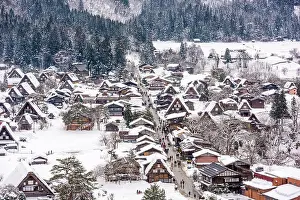 Shirakawago, Gifu, Japan historic farming village in winter