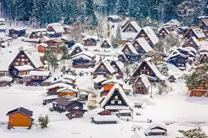 Shirakawago, Gifu, Japan historic farming village in winter