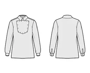 Oversized Prints: Shirt cavalry Officer technical fashion illustration with bib