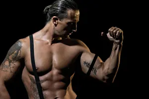 Bodybuilding Prints: Shirtless Man with Suspenders