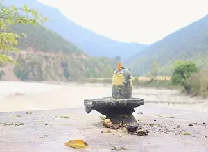 Sky Mountain Prints: shiva linga in the river bank. this pic is taken in uttarakhand, india