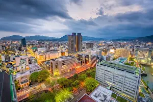 Shizuoka City, Japan downtown skyline at dusk