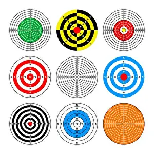 Archery Prints: Shooting range paper targets. Round target with divisions