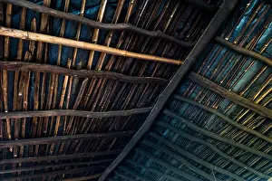 Kerala Prints: A shot of a bamboo wood roof from inside of a tribal home in rural India