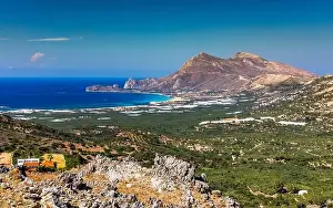 Shot of beautiful turquoise beach Falasarna (Falassarna) in Crete