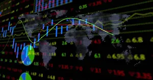 Computer Monitor Prints: Showing dotted world map silhouette on monitor