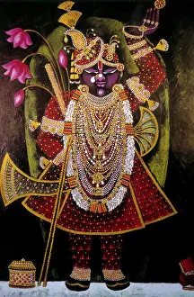 Shree Lord Shrinathji or Shri Nathji at Nathdwara miniature painting on paper
