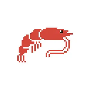 Knitted Prints: Shrimp pixel art. Sea shrimp 8 bit. pixelated Vector illustration