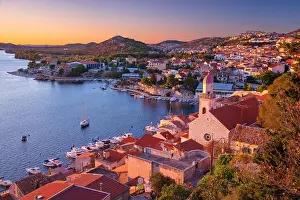 Mediterranean Countries Prints: Sibenik, Croatia. Aerial cityscape image of beautiful coastal Sibenik