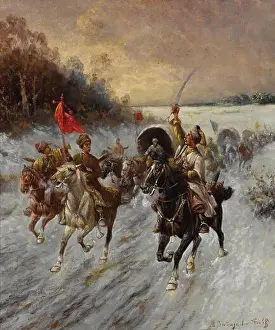 Siberia Prints: The Siberian gold convoy. Museum: PRIVATE COLLECTION. Author: Baumgartner-Stoiloff, Adolf