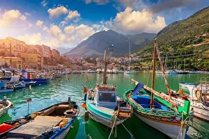 Sicilian port with fishing boats of Castellammare del Golfo village of Sicily