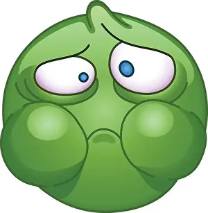 Disgust Prints: Sick green face emoji emoticon with puffed cheeks holding back vomit