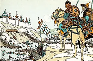 Marching Prints: The Siege of Kiev, 1240. Batu Khan (c1205-1255) leading the Golden Horde across the frozen Dnieper river