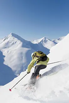Weekend Activities Prints: Sierra Quitiquit Skiing In The Chugach Mountains While Backcountry Skiing By Snowmobile During Late Winter
