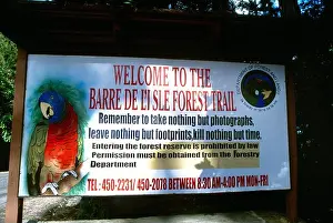 Saint Lucia Prints: Sign for Barre de L'Isle Forest Trail from the Department of Forest and Lands St Lucia