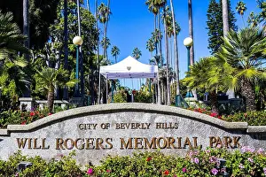 Public Park Prints: Sign at the entrance to Will Rogers Memorial Park in Beverly Hills