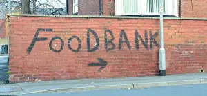 Worry Prints: sign to food bank in leeds yorkshire united kingdom